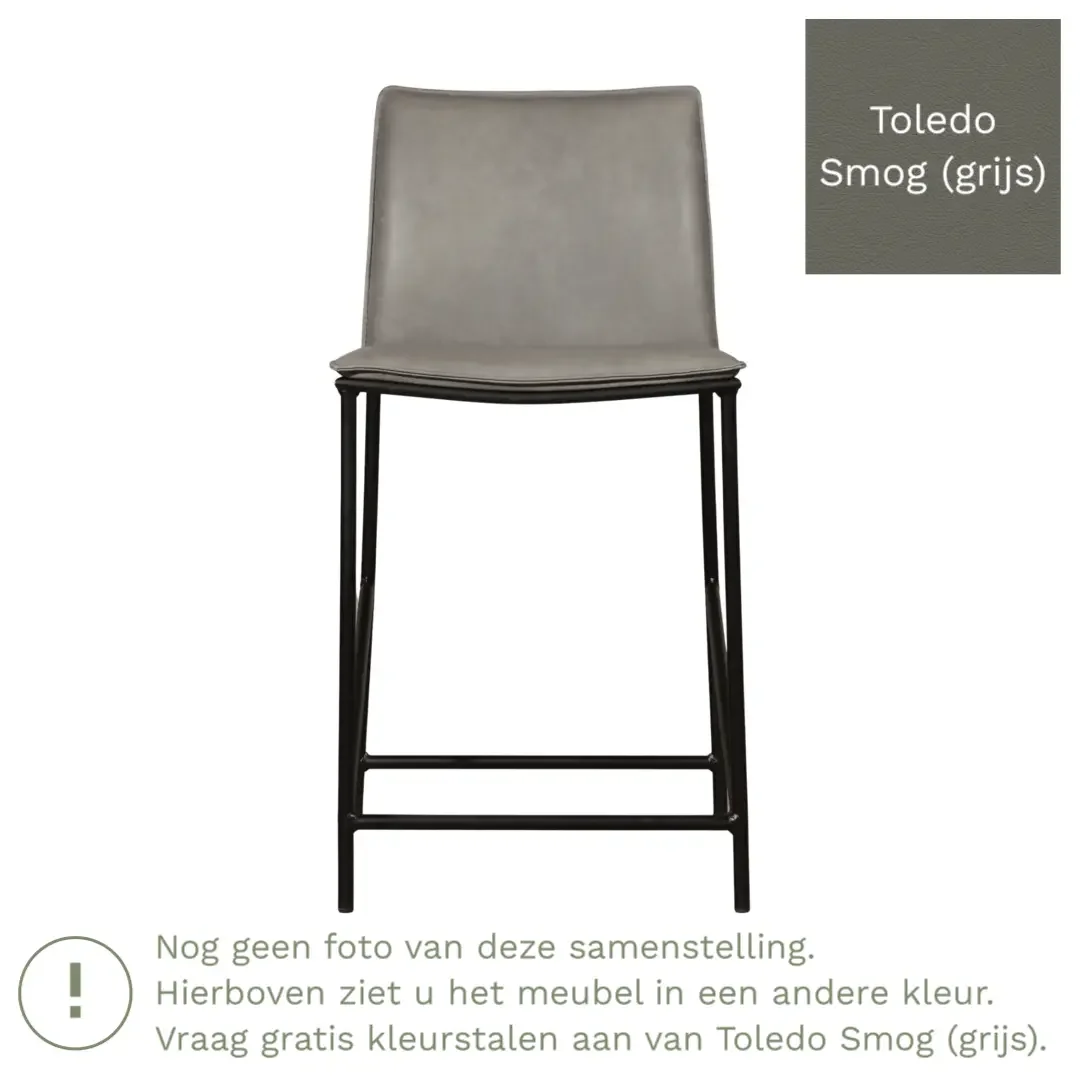 afbeelding van Leren barkruk laag Favor - Toledo Smog (grijs) - poten staal rond zwart